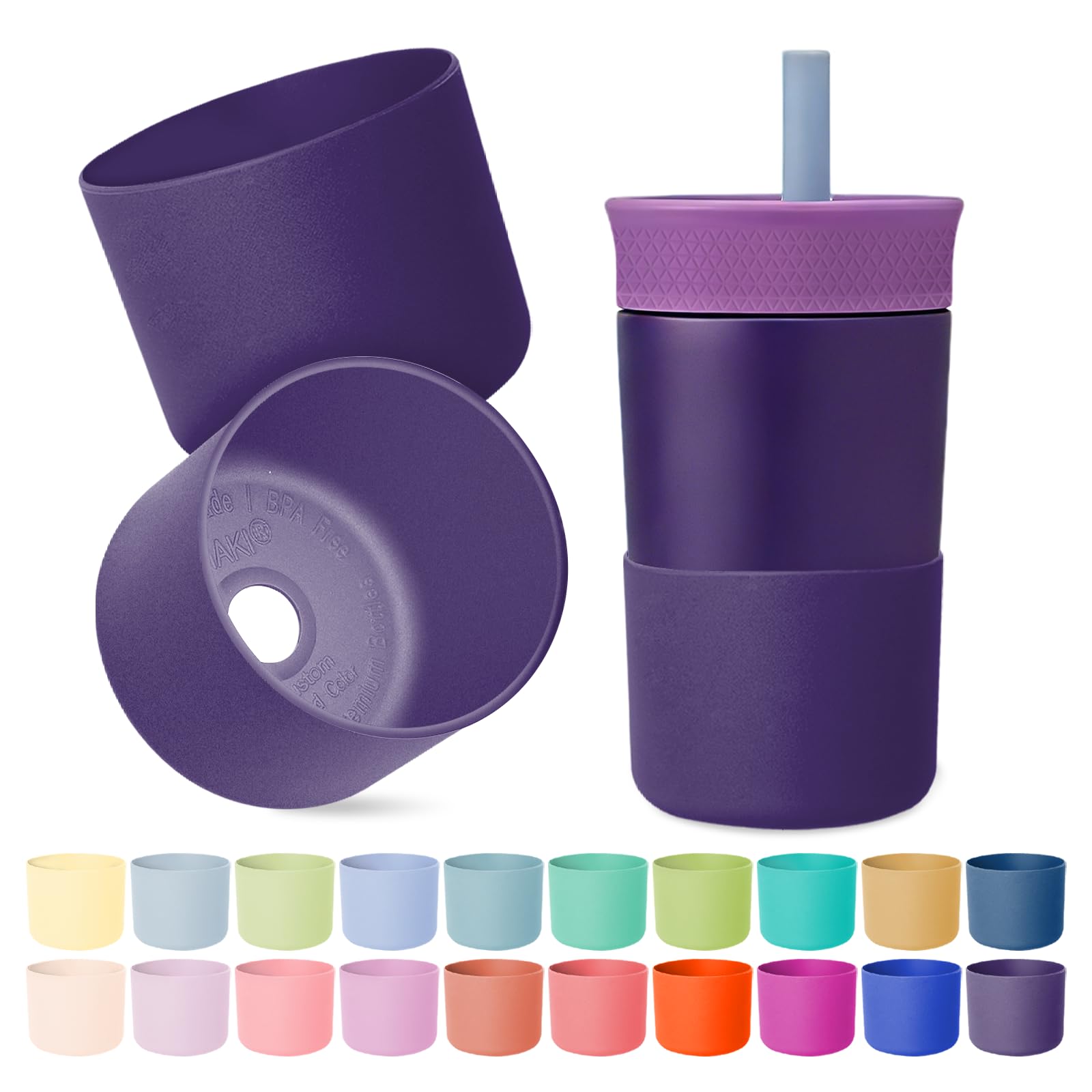 2PCS Higher Silicone Boots for Owala Kid Water Bottle, Compatible with Owala Kids FreeSip 16oz, Tumbler 15oz & 12oz, Flip 14oz, Scratch-Resistant Bottle Accessories, BPA-Free