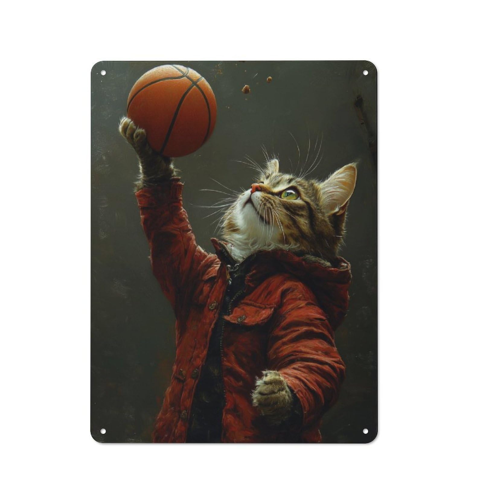 Junmoney Cat With Basketball Vintage Tin Sign 40X30cm With For Guest Room Or Hallway, For Collectors Decorating Guest Rooms And Hallways