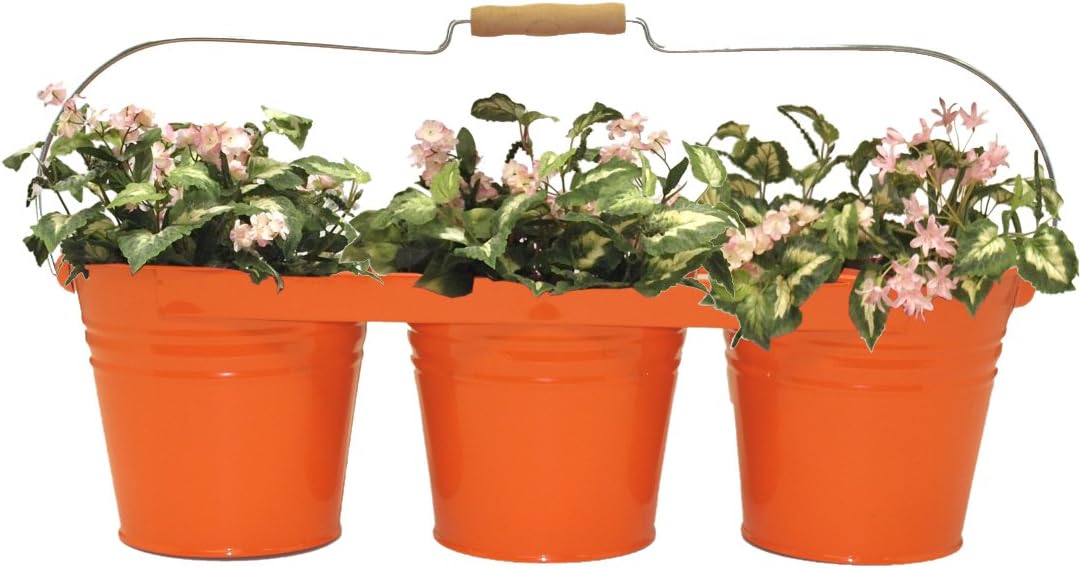 HIT 8333E SA Triple Hanging Planter with Wood Handle, Sage Green