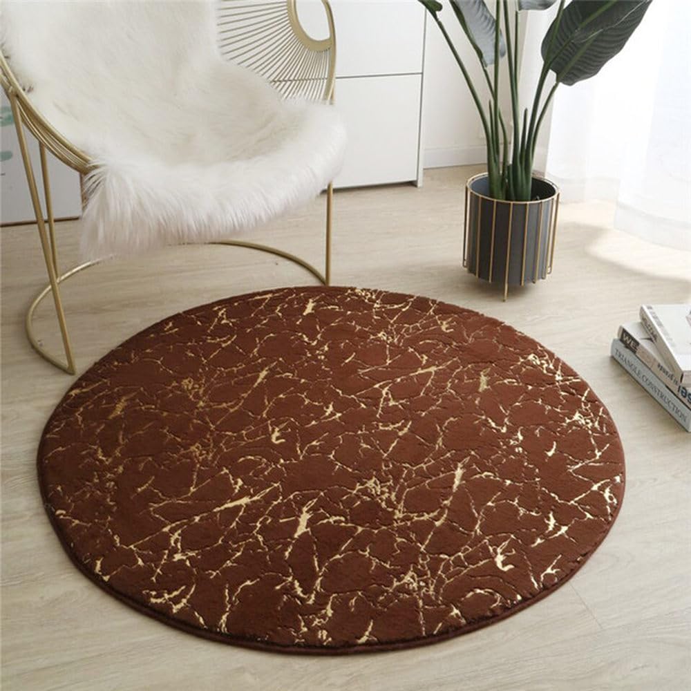 Tapis rond moelleux 120 cm effet marbre doré pour salon