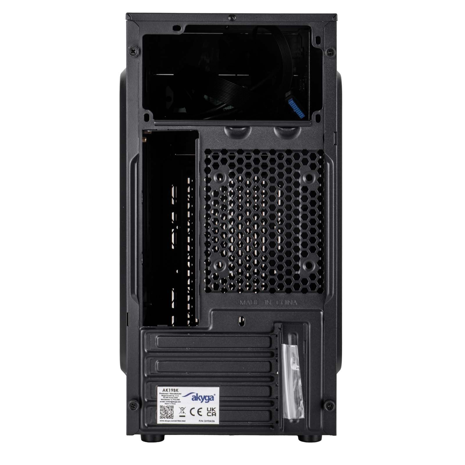 Akyga AK19BK Micro Tower - Case per PC compatto con USB-C, USB 3.0 e audio HD, supporta Micro ATX, Mini ITX, Flex ATX, per uso in ufficio e a casa, senza alimentatore, nero