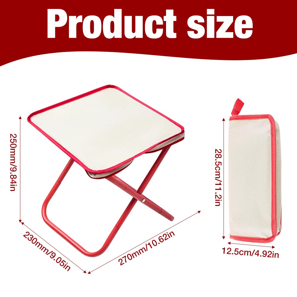 Taboret kempingowy, 27 cm, przenośny, składany, stabilny, lekki, udźwig do 220 P, na podróż, wędrówki, do ogrodu, wędkowania, na plażę (czerwony)
