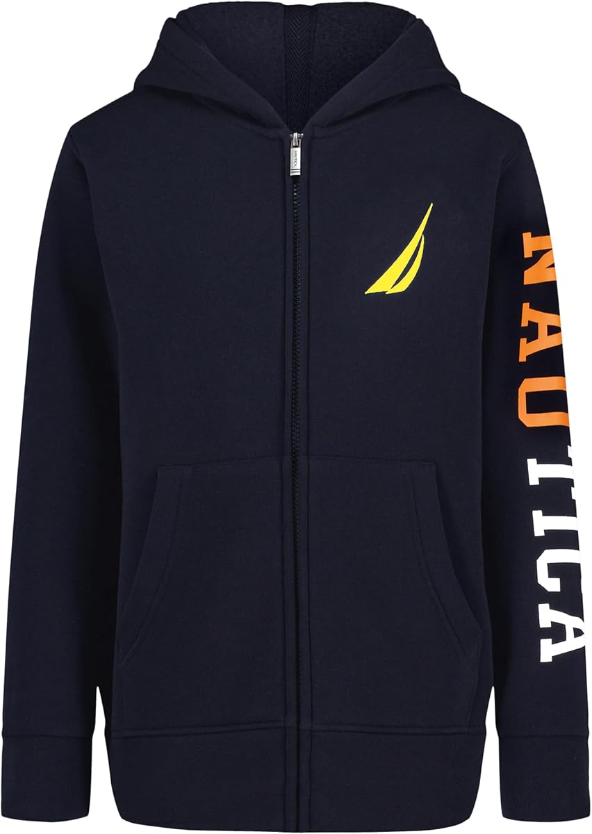 Sudadera con capucha y cremallera completa de forro polar de manga larga para niño, ajuste cómodo y relajado