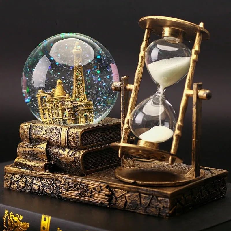 Image of SAJANI Music Crystal Snow Globe with Hourglass Timer, Vintage LED Crystal Ball Hourglass Timer, Home Decoration for Living Room, Bedroom, Book Shelf, Desktop Decor (Vintage Hourglass)