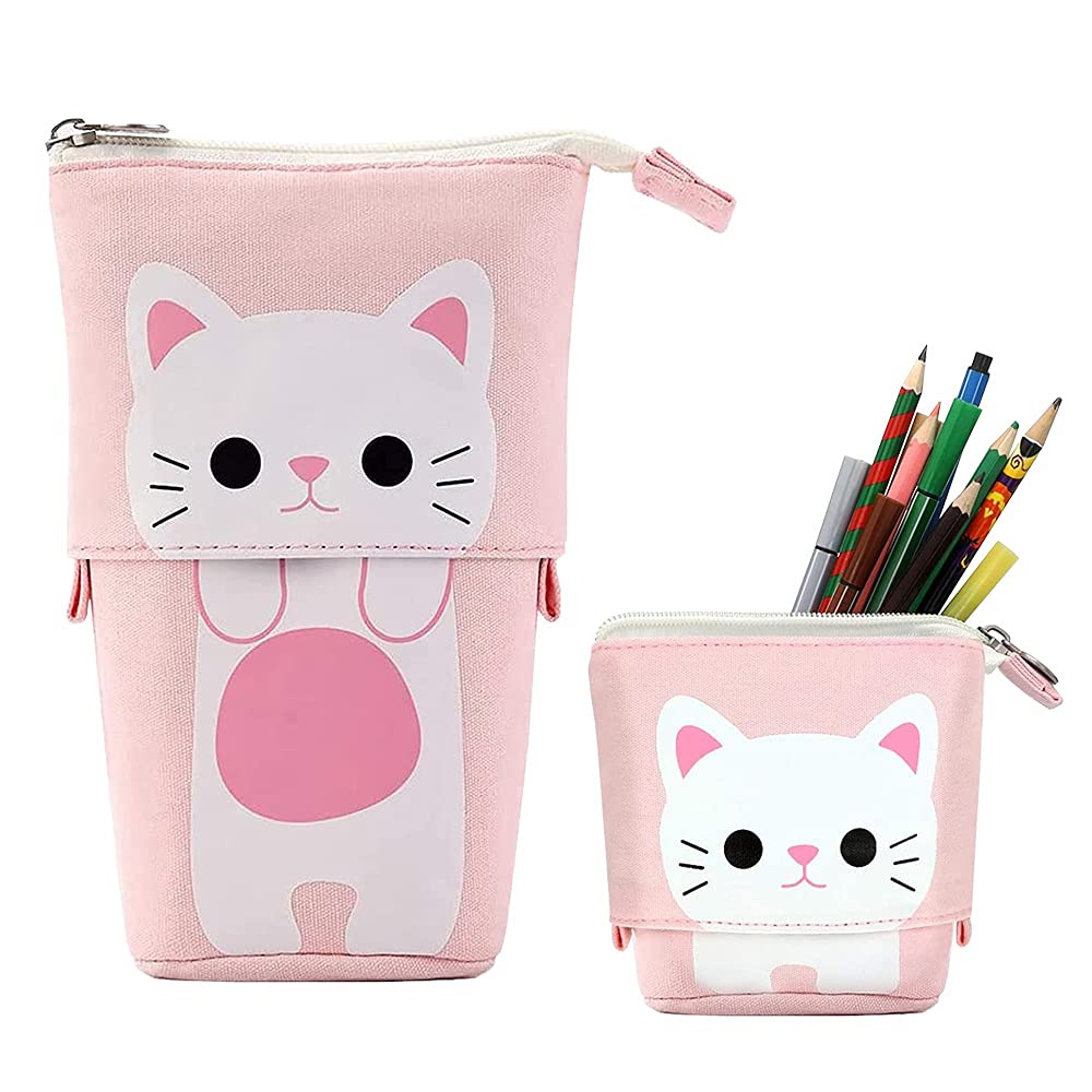 HIQE-FL Estuche para Lápices de Lona,Papelería Adolescentes,Telescópica Estuche para Lápices,Bolsa de Lona con Cremallera,Estuche Vertical Lapices (B)