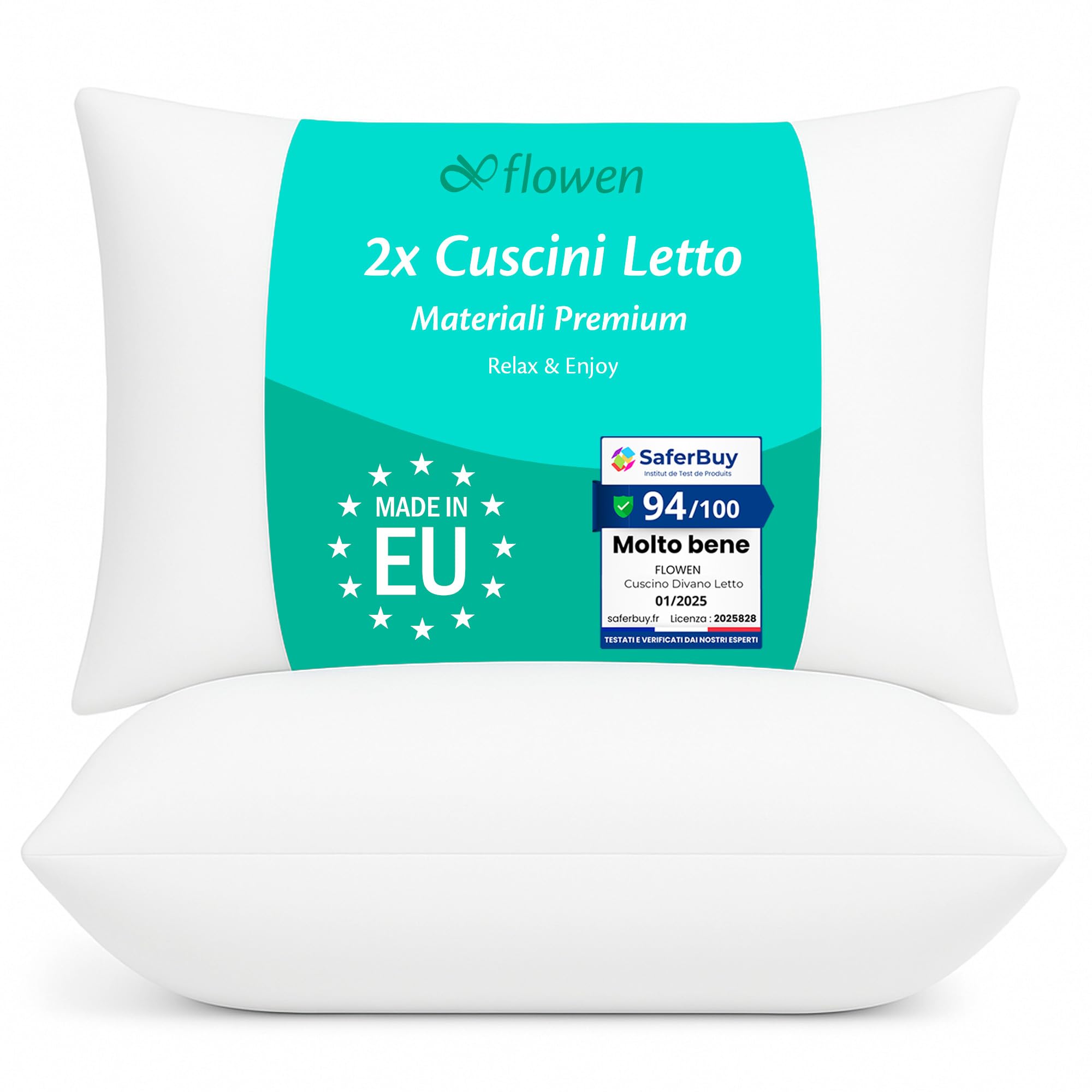 Cuscini Letto 50x80cm - Imbottitura Anallergica E Antiacaro | Federa In Cotone E Poliestere | Lavabile In Lavatrice - Foto 5