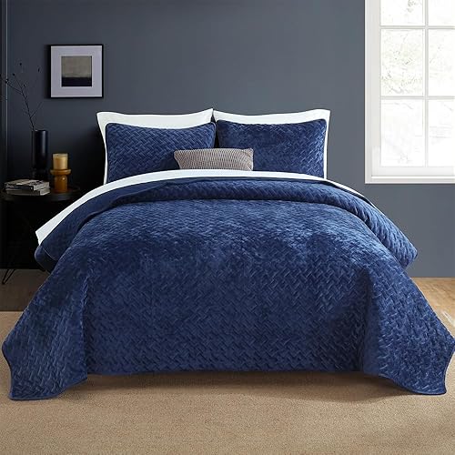 Miniatura 17 de Juego de ropa de cama de terciopelo, juego de edredón de lujo elegante y ultra suave, cobijas de terciopelo con patrón de punto tejido, edredón