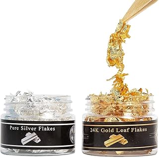 Sponsored Ad - KINNO Edible Genuine Gold Leaf Flakes, 24K Gold Flakes Decorative Dishes,Genuine Gold Leaf for Cooking, Cak...