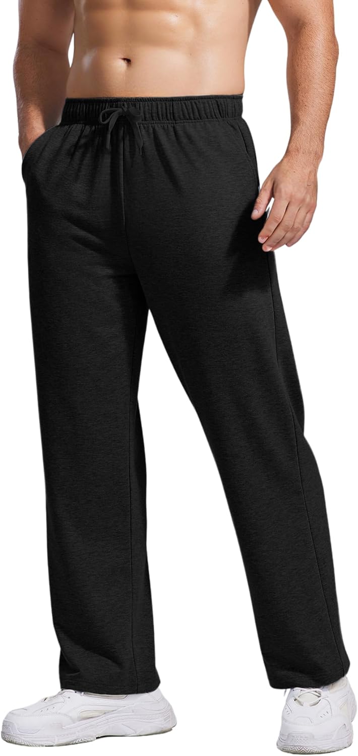 PINSPARK Men's Lightweight Sweatpants Cotton Yoga Pants Baggy Sweat Pants Open Bottom Lounge Jogger Sweatpants with Pockets
