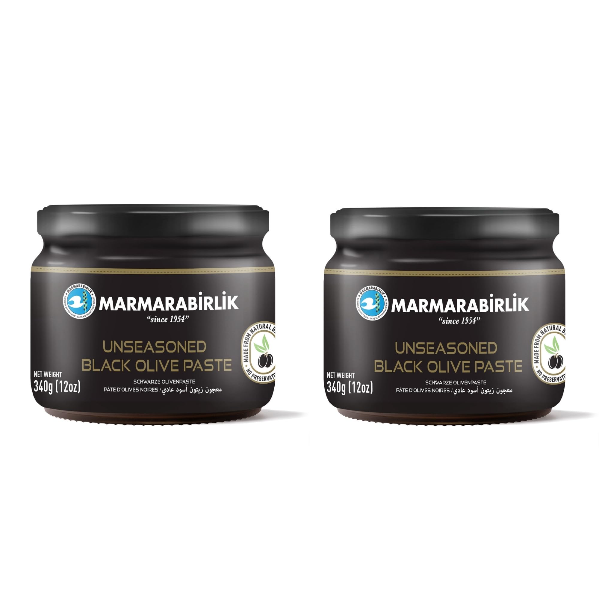 Marmarabirlik, Pack of 2 Black Olives Spread, Turkish Olive Paste & Tapenade, Gourmet Mediterranean Flavor, Sandwiches, Crackers, Appetizer, Dips & Salads, Vegan, Kosher, Halal, 12oz (340g)