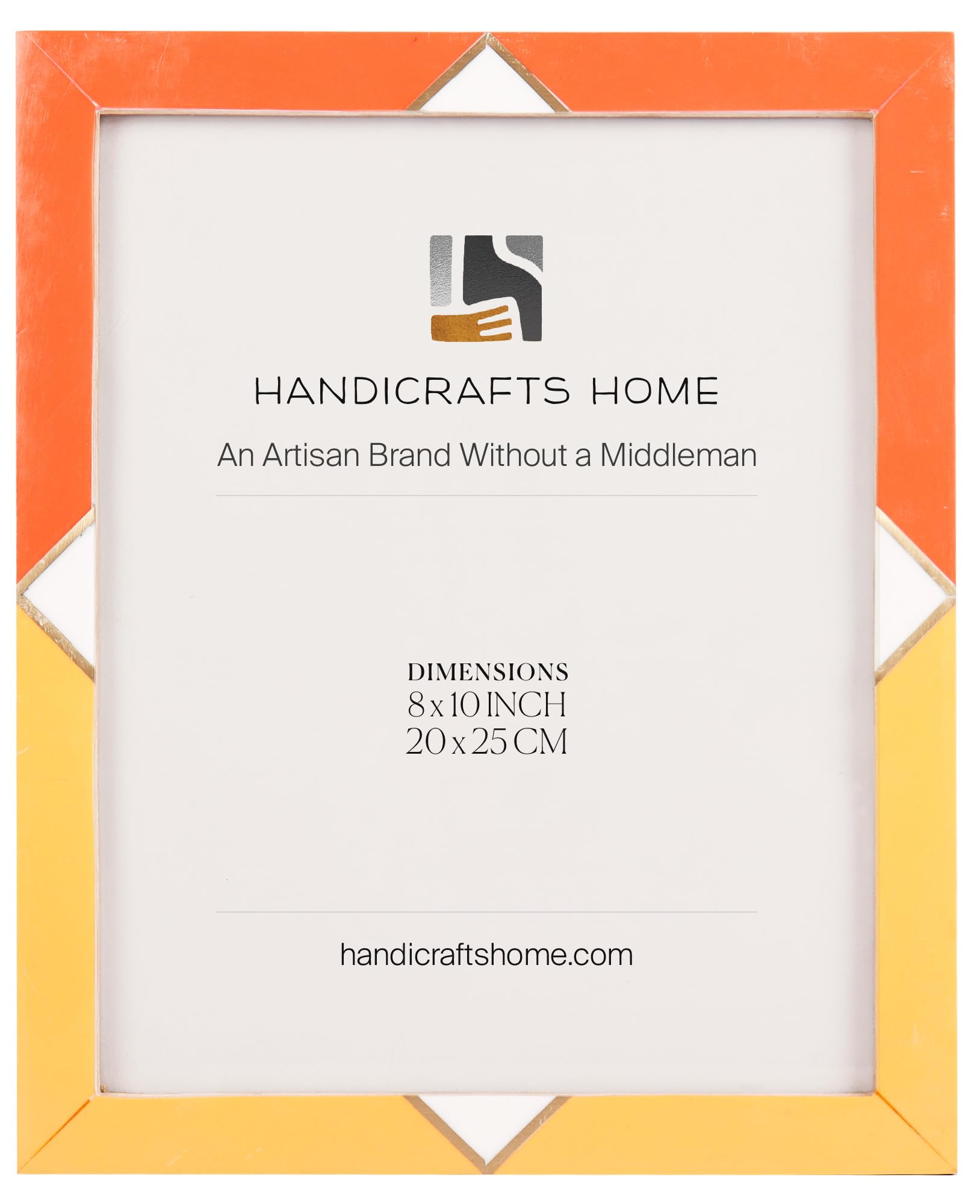Handicrafts Home Marco de fotos hecho a mano con incrustaciones de resina, color naranja, decoración de latón, 8 x 10 pulgadas