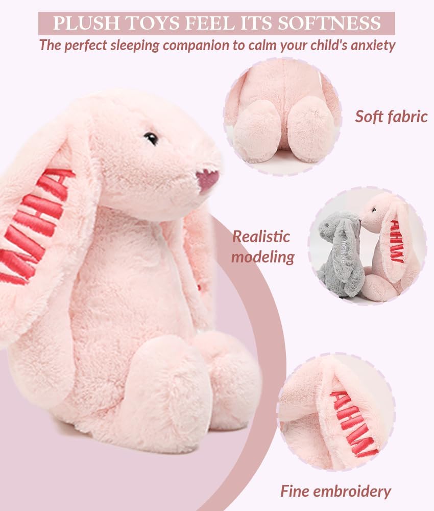 Easter Personalized Baby Gifts, Bunny Stuffed Animal for Babies with Embroidered Child's Name, Handmade Custom Plush Rabbit Toy for Girl Boy, Customized Cute Baby Gift for Newborn Kids