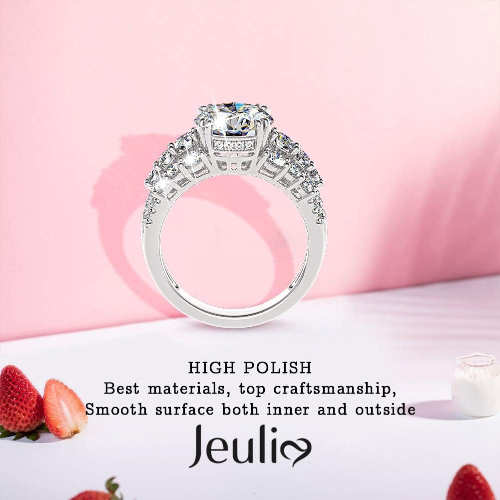 Jeulia Wedding Rings Engagement Rings for Women Anniversary Promise Ring Bridal Sets 925 Sterling Silver with 4.75 ct Primary Stone+2.59 ct Side Stone