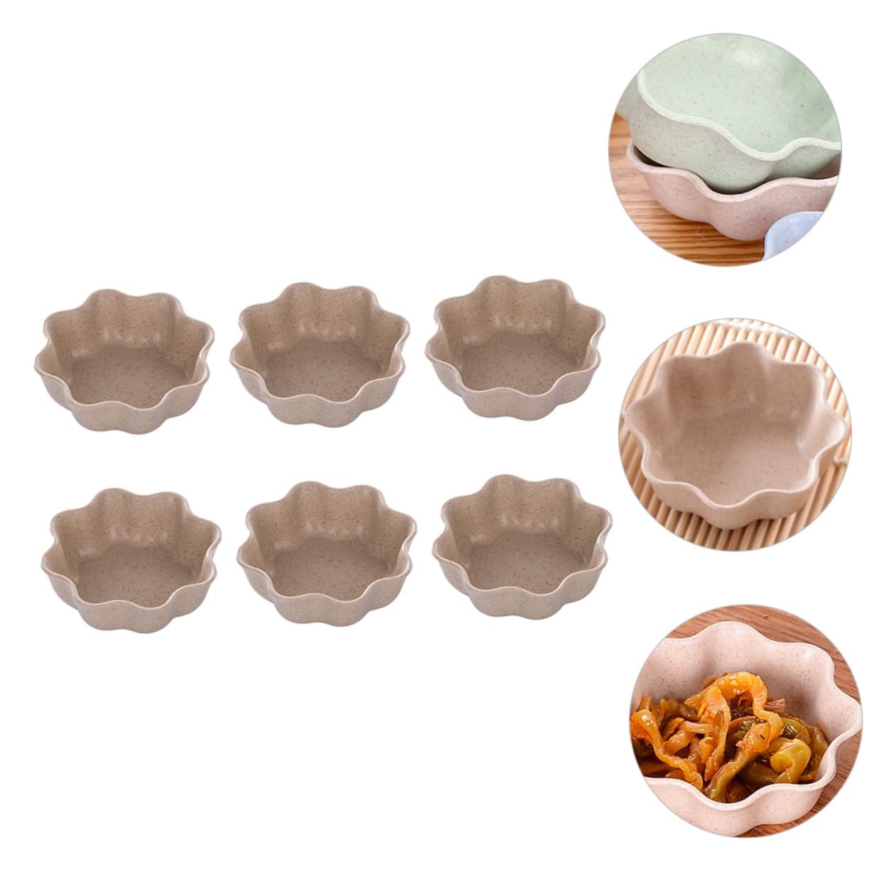 NAMOARLY 6pcs Wheat Straw Seasoning Dish Fower Sauce Dish Sauce Dishes Japanese Plates Soy Sauce Dish Prep Dishes for Cooking Fruit Bowl Flavor Dish Snack Food Plates Beige re-usable
