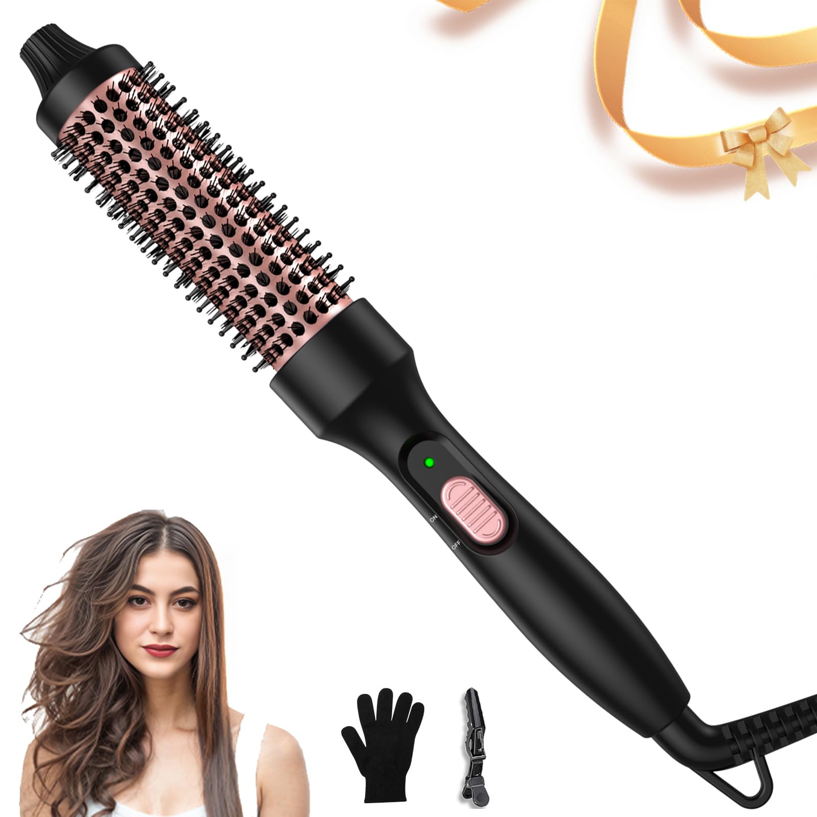 Thermal Brush 32mm, UKLISS Heated Round Brush 3 in 1, Heated Hair Styler with 392℉, Double Voltage Lightweight Hot Brushes for Hairstyle- Curly, Straight, Comb