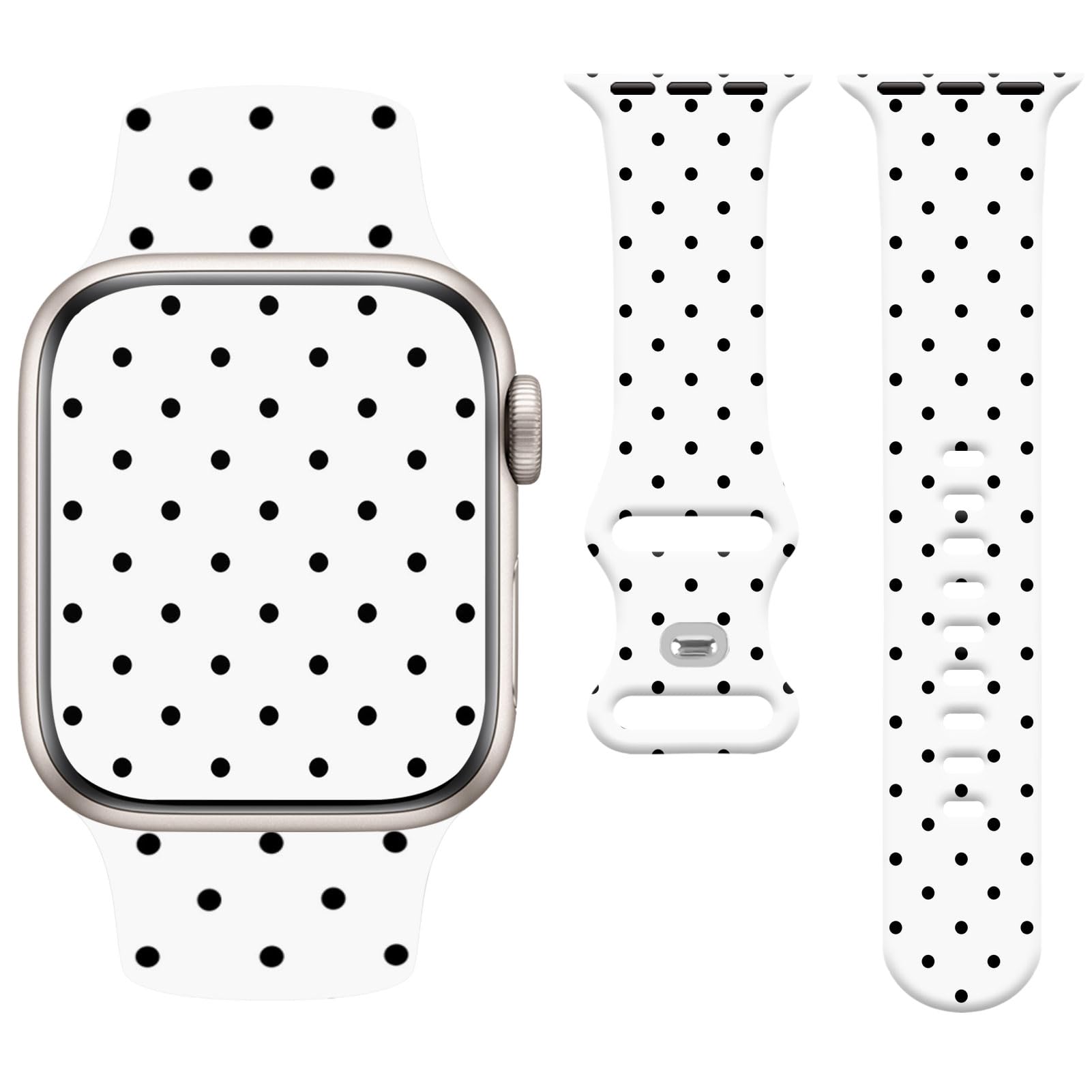 Bracelet de montre esthétique tendance à pois compatible avec Apple Watch 38 mm, 40 mm, 41 mm, 42 mm, 44 mm, 45 mm, 49 mm pour homme et femme, bracelet de sport mignon en silicone souple pour