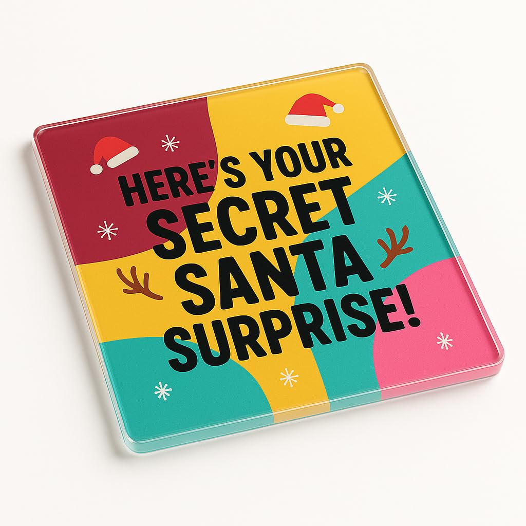 Acrylic Coaster Gift with Festive Secret Joy Design - Christmas Cheer Drinkware for Secret Santa & Work Colleague