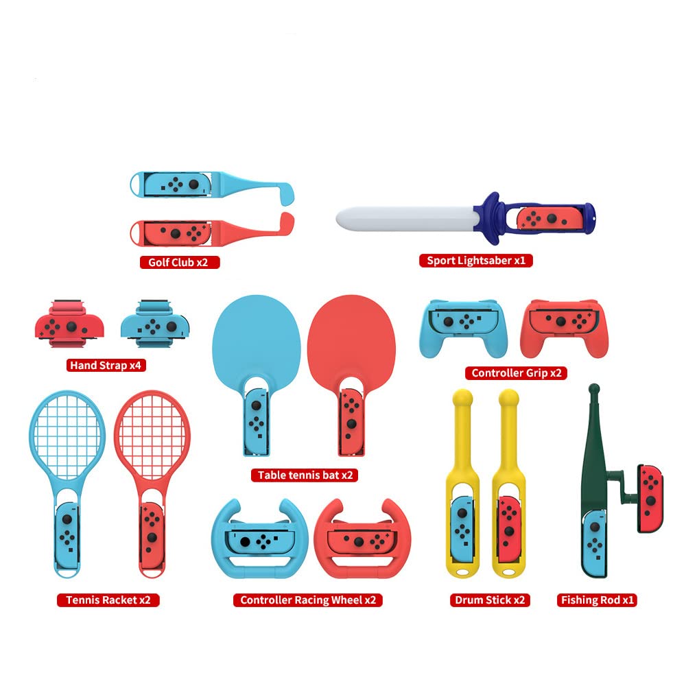 Akcesoria sportowe 18 w 1 kompatybilne z przełącznikiem NS, zestawy do gier z wędką, tenis stołowy, rakieta golfowa, kontroler golfowy, konsola, uchwyt, zestawy do gier, sport, rodzinny zestaw imprezowy