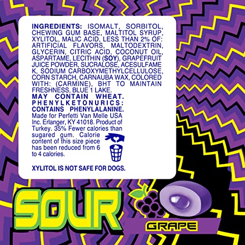 Image of Mentos SOUR Sugar-Free Chewing Gum with Xylitol, Sour Grape Flavored, 28 Piece Bottle (Pack of 6)