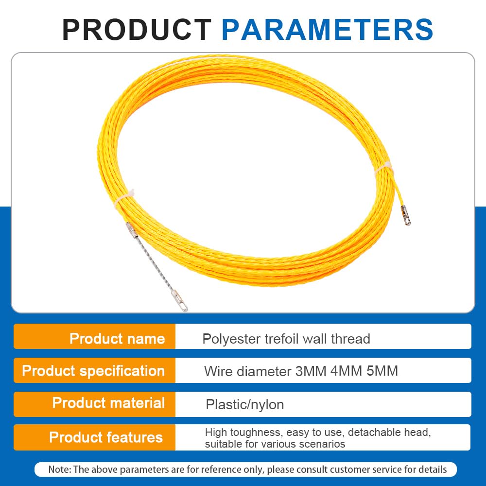 Extractor de Cables, Carrete de Cinta pasacables Fibra Vidrio, Color Amarillo, 3/4/5 mm, 10-50 m(50m,5mm)