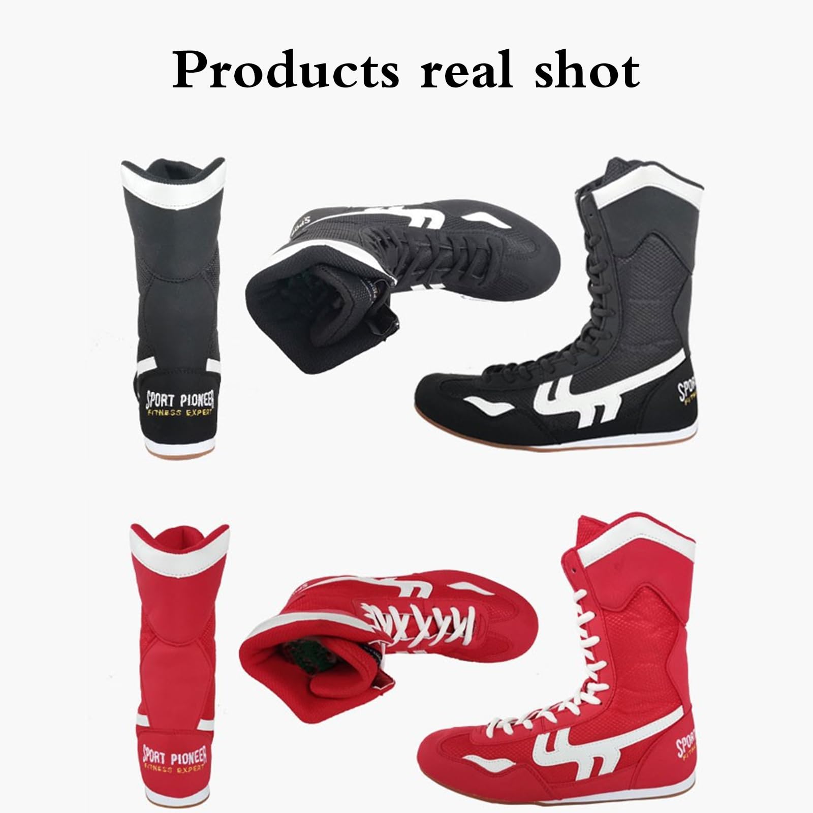 Scarpe da Wrestling Uomo,Scarpe da Boxe Uomo,Stivaletti Boxe Unisex Adulto,Non-Slip Leggero,Design High-Top,Suola Antiscivolo,per Allenamento Combattimento Esercizio Fitness Arti Marziali
