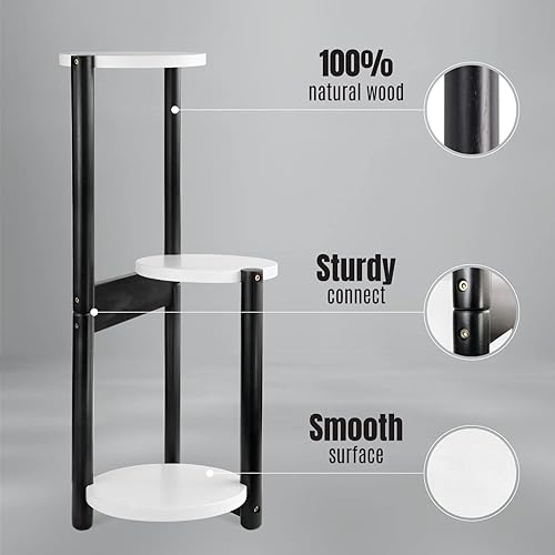 Miniatura 4 de Soporte para plantas de 3 niveles soporte para plantas de madera de mediados de siglo alto de 30 pulgadas con soporte para tres estantes para