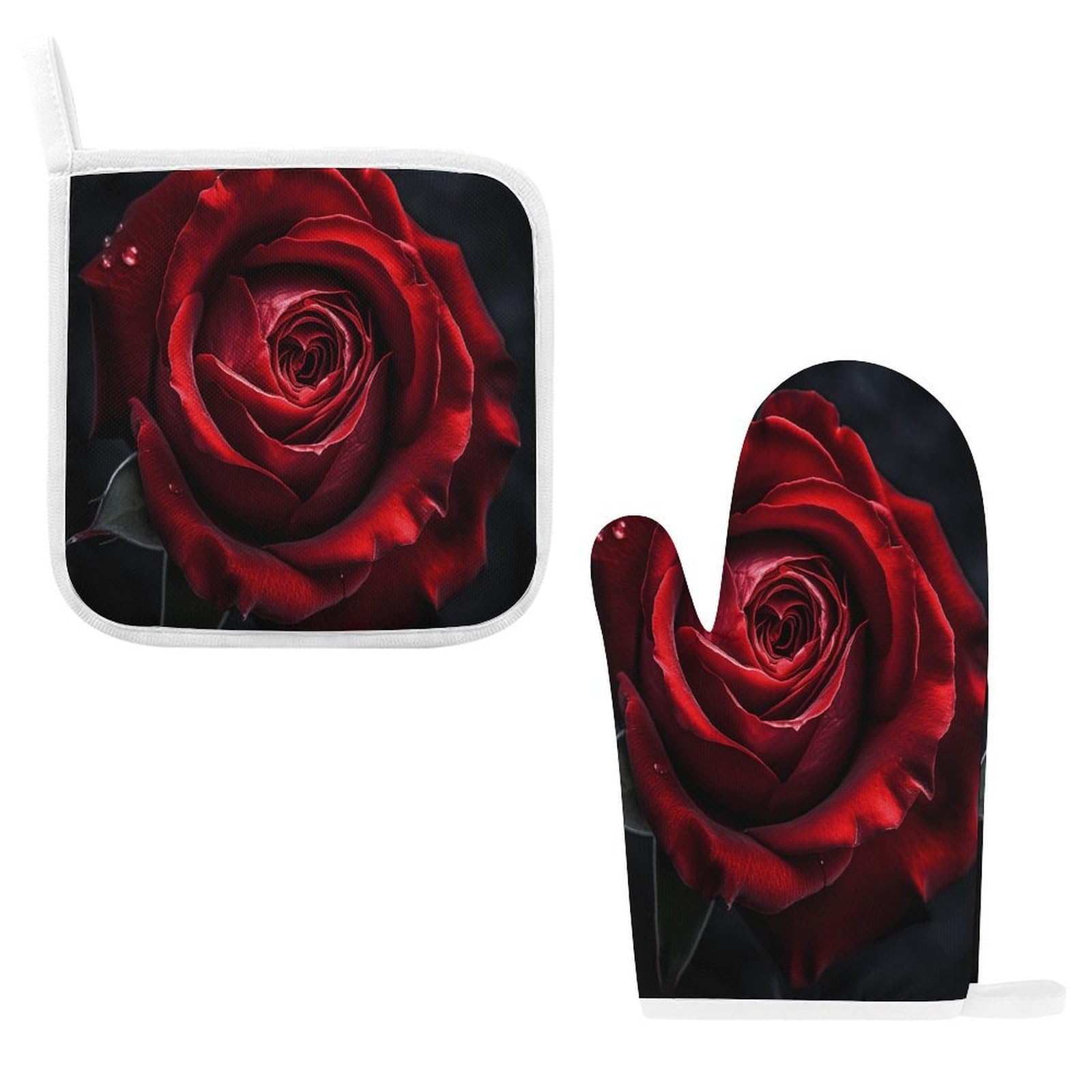 Fodpand Style Flowers On Black Background Oven Mitts And Pot Holders Sets