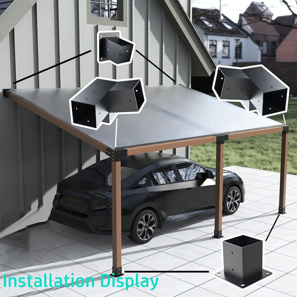 Kit per pergola con staffe inclinate per tetto pergolato, staffe di montaggio a parete, kit di staffe di estensione per gazebo portico da 10 x 10 cm, nero (C)