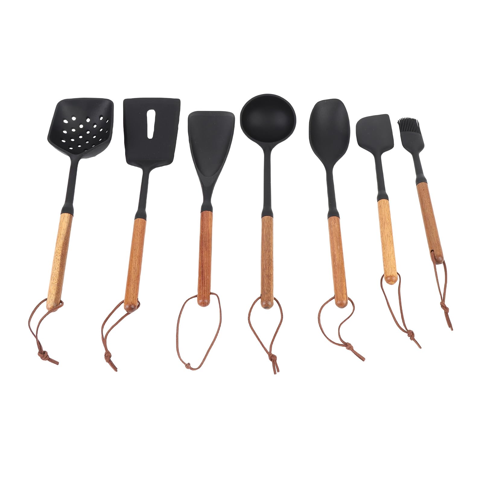 Set di utensili da professionali 7 pezzi Strumenti di cottura antiaderenti in silicone Spatola termica Cucchiaio con manico in legno per chef domestici Ristoranti Cottura
