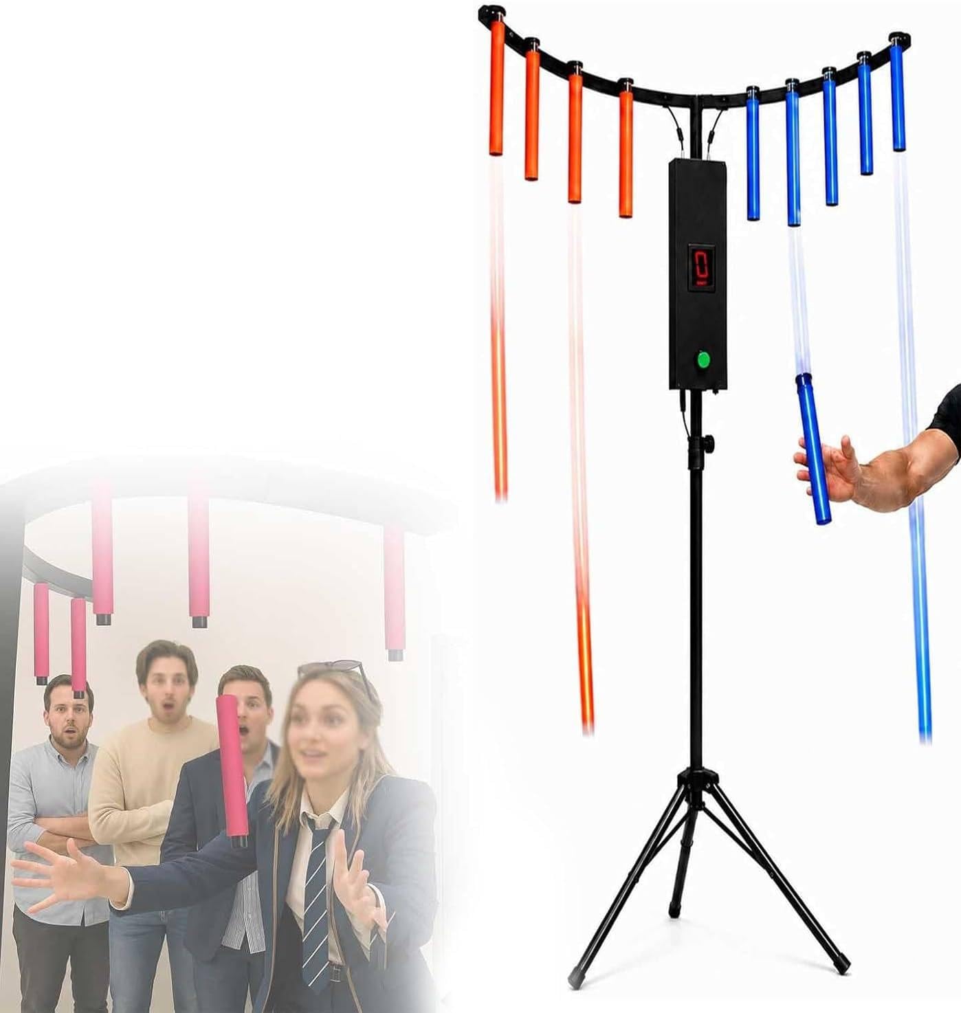 Trenażer z 10 Pałeczkami, Cyfrowy Ekran i Taśma LED 5 m w Zestawie Black | 5 Prędkości, 6 Poziomów, Dźwięk MP3, Trening Ręka-Oko i Solidna Metalowa Podstawa do Salonów Gier, Imprez, Eventów i Wynajmu