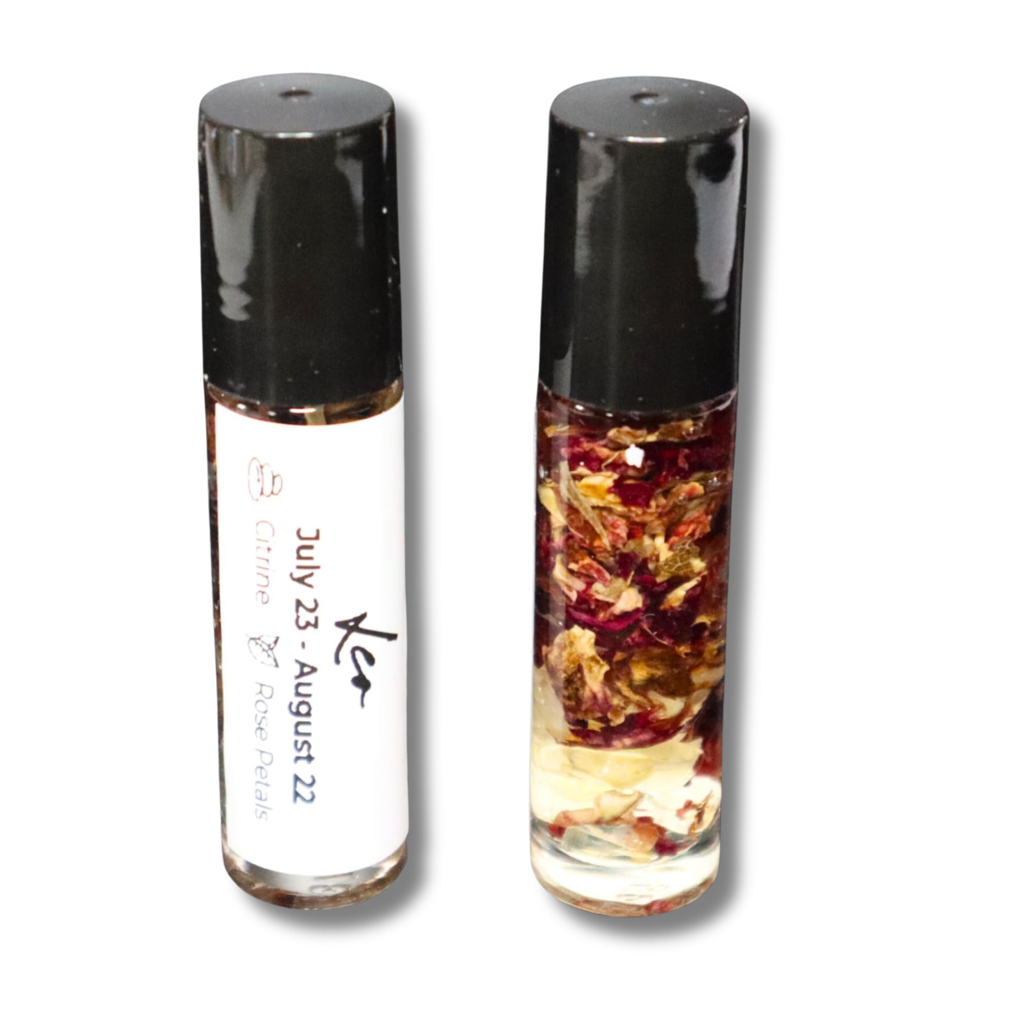 LEO Citrine Crystal Roller, Palo Santo Scented Perfume Oil, Organic Rose Petals, July August Birthday Gift, Moon Charged Birthstone Essential Oil Blend Roll On for Zodiac Signs (Leo)