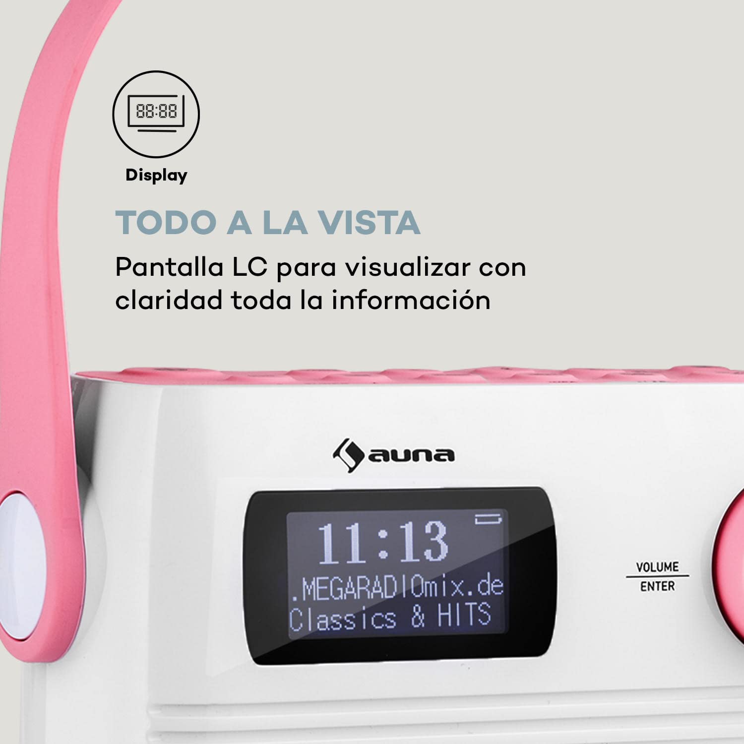 Auna Splash Radio Ducha Impermeable, Radio Dab, BT Dab+/UKW IPX4, Radio Garden Dab+ con Puerto USB Toma de Auriculares batería USB-C, Radio para Ducha Digital, Blanco/Rosa