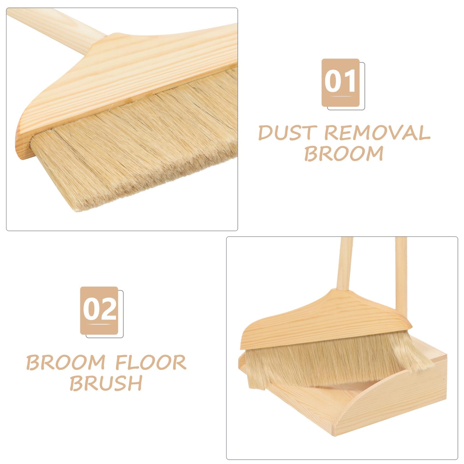 Mikinona Escoba para Limpieza Cómoda y Recogedor Mango Largo y Cerdas Suaves de Madera Diseño Ergonómico en Interiores y Tareas del Hogar