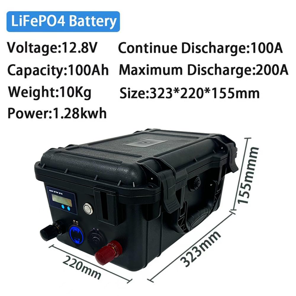 LiFePO4 12V 100Ah, Marine Batterie Lithium avec Bluetooth et Chargeur BMS 100A Intégré 6000+ Cycles Pour Bateau, Camping Car, Pêche à la Ligne, Moteur de Traîne