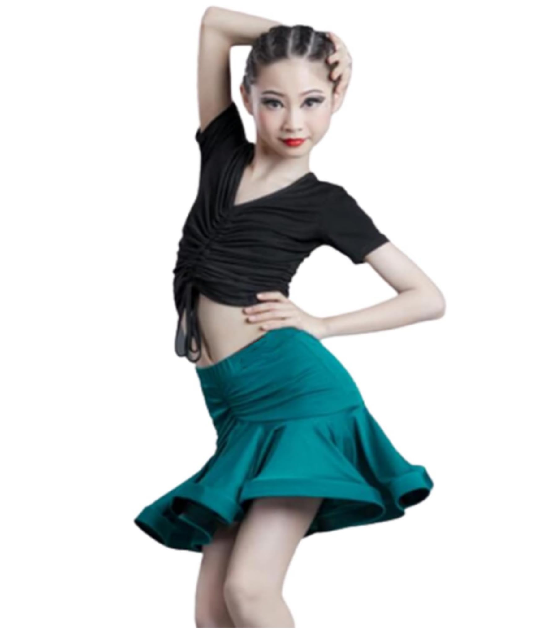 Mädchen Latein Tanzkleid 2-Teiliges Set Turniertanzbekleidung Für Cha Cha Rumba Training