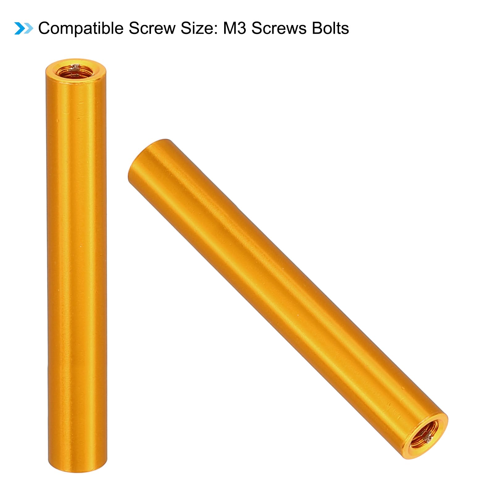 PATIKIL 2pcs M3 Metal Threaded Standoff Spacer Nuts, Round Aluminum Spacers Female Coupling Screws, 1/8" ID x 3/16" OD, Gold 3x5x37mm - Image 4
