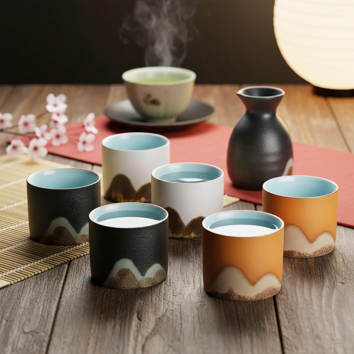 Juego de Tazas de Sake Japonés - 6 Unidades Hechas a Mano - Cuencos de Cerámica | Servicio de 55 ml