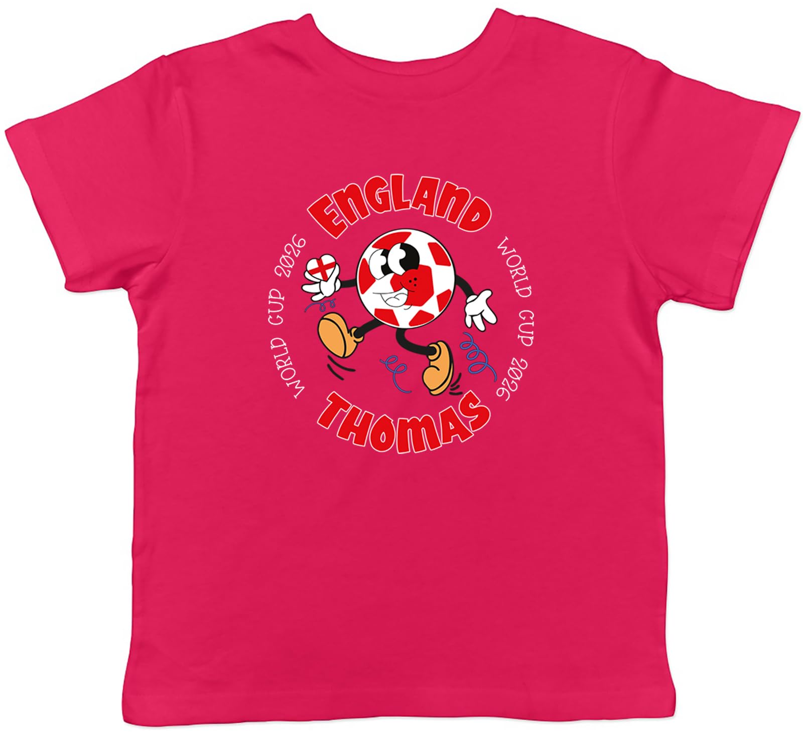 Shopagift Personalised England World Cup Heart Football Fan Kids T-Shirt Childrens Tee Boys Girls Pink