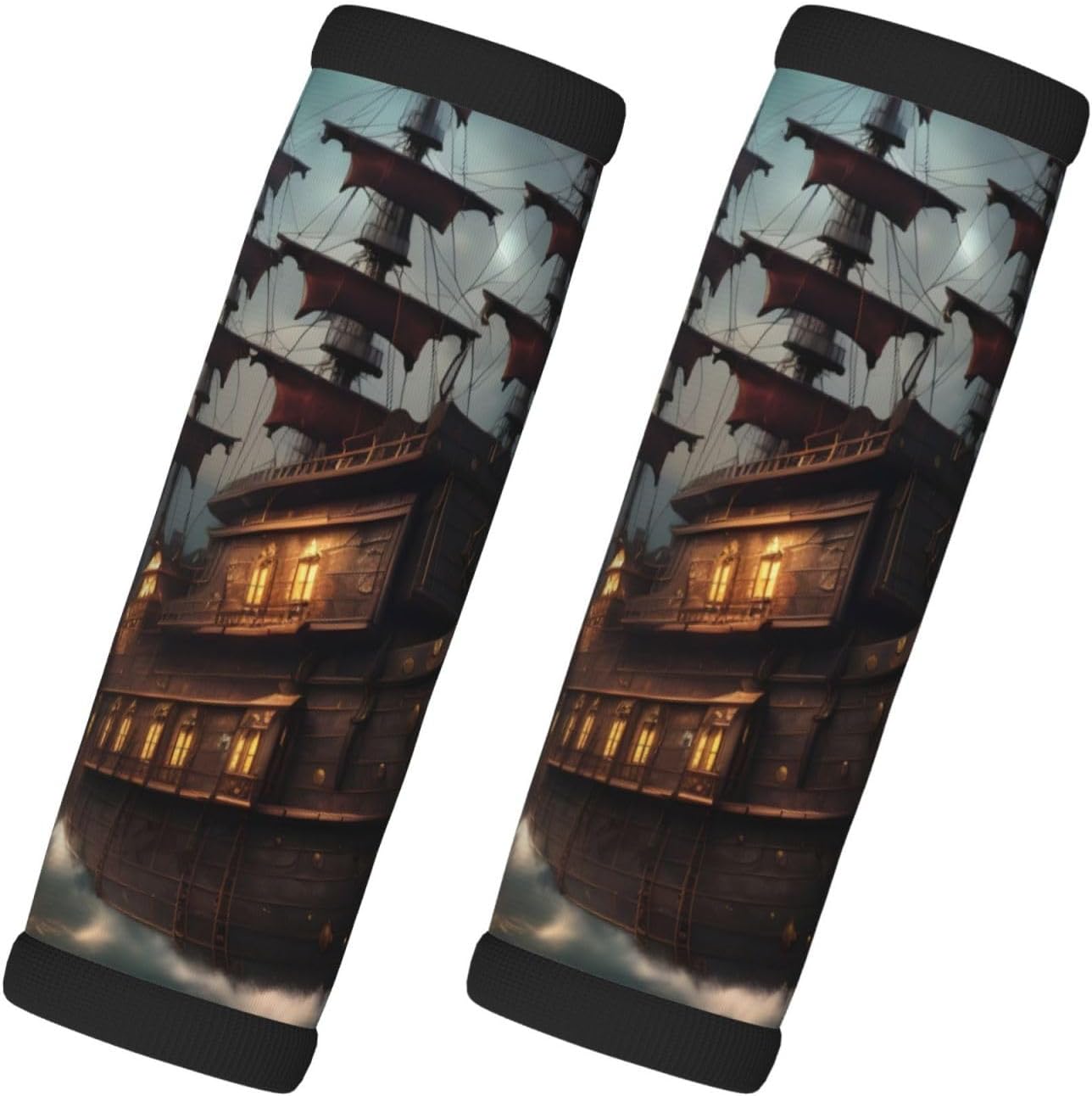 Fantasy Pirate Ship Print 2 Pack Luggage Handle Wrap for Suitcase, Comfort Soft Handle Covers, Luggage Accessories