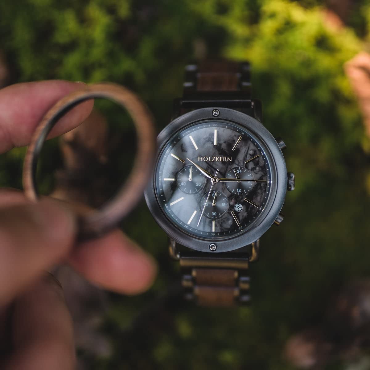 HOLZKERN Herrenuhr Quarz Chronograph Askja Walnuss/Marmor 9120078335116