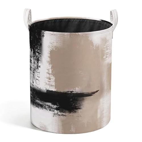 Abstract Black and Beige Laundry Basket, Minimalist Mid Century Modern