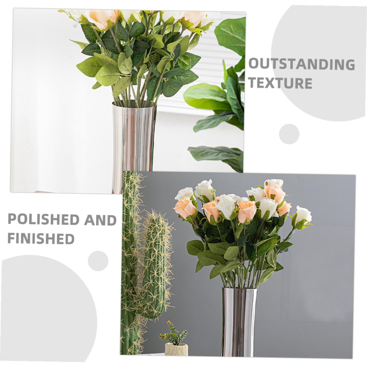 TOYANDONA Moderner Edelstahl Spiegel Vase Hydroponisch Metall Blumenvase für Wohnzimmer Nordic Deko Esszimmer Tisch Mittelstück Langlebig Korrosionsbeständig