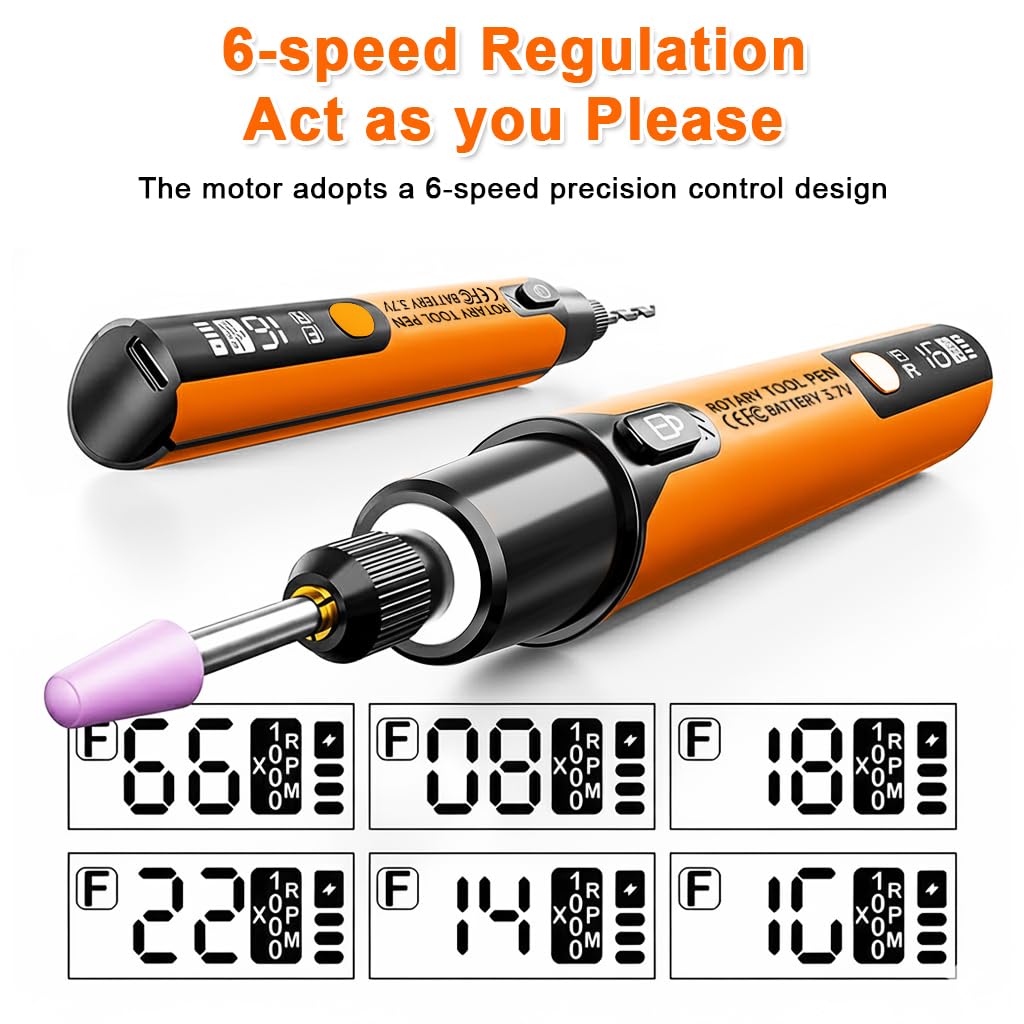 Verilux® Mini Cordless Rotary Tool Kit with 34Pcs Accessories, 5000-16000RPM, 3.7V 6-Speed Adjustable Rotary Tool with LCD Display, Light & Tool Box, Drill Machine for Engraving, Sanding, Grinding 1