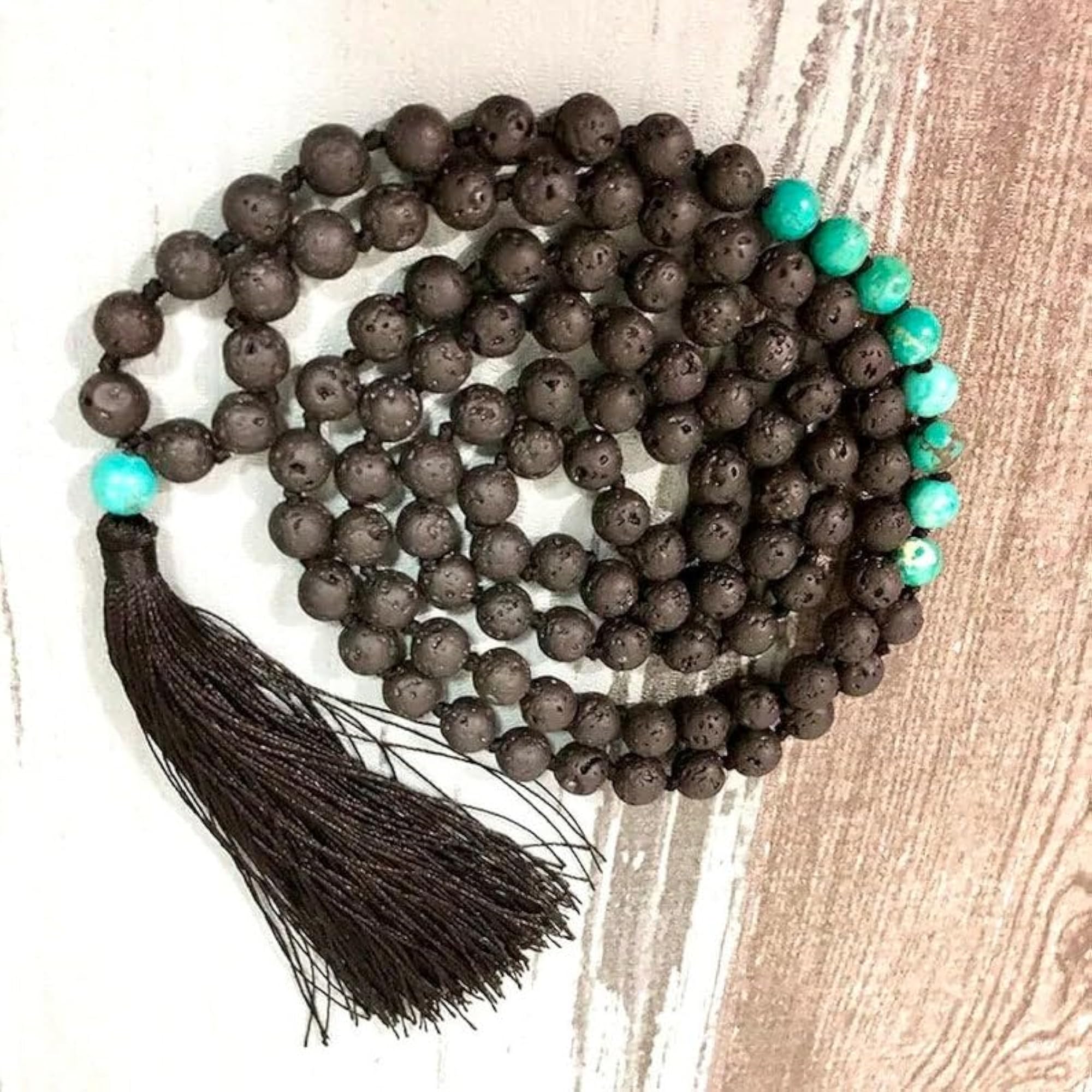 Natural Black Lava & Emperor Jasper 6MM Round Beaded Handmade Prayer Mala Necklace