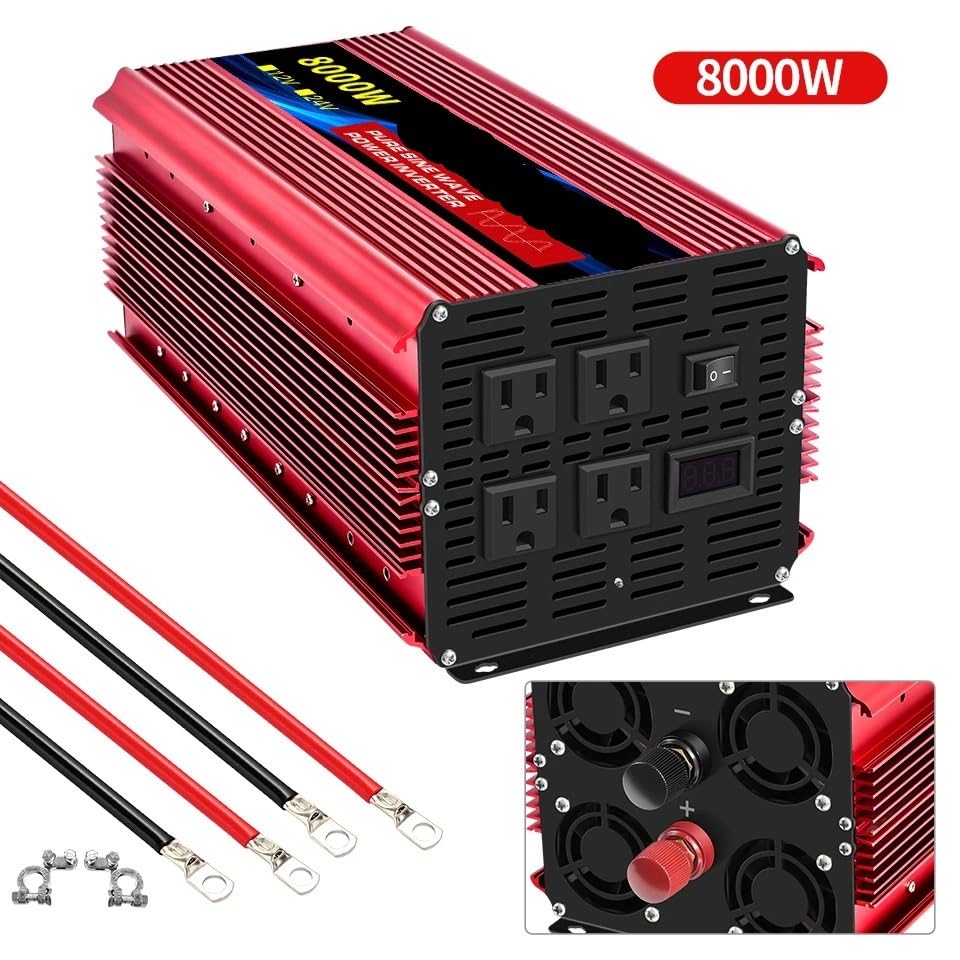 Przetwornica napięcia, Falownik sinusoidalny DC12V/24V na AC 60 Hz 1600 W 2500 W 3500 W 4500 W 5000 W 6000 W 7000 W 8000 W Konwerter mocy Do samochodu, kempingu, podróży(5000W 12V)
