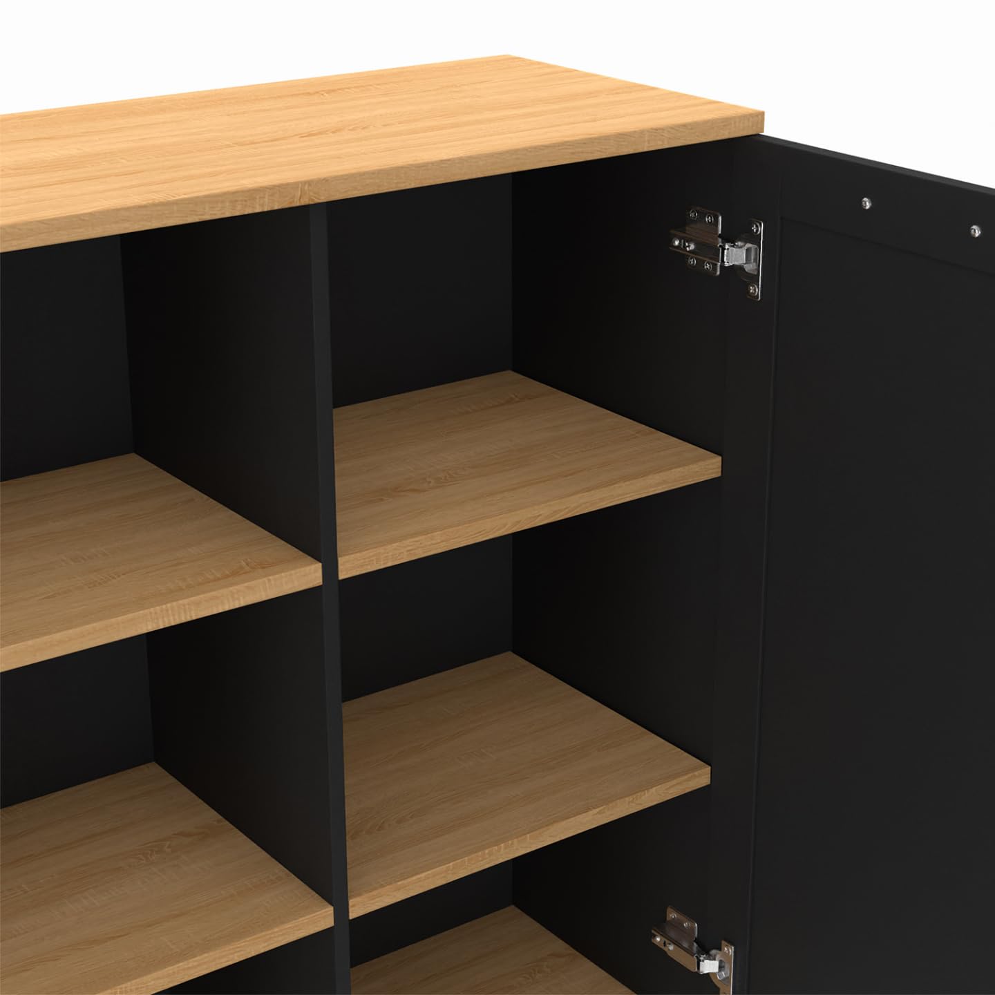 IDMarket - Buffet d'appoint 70 cm VITO 3 étagères et Placard Noir et Plateau Bois