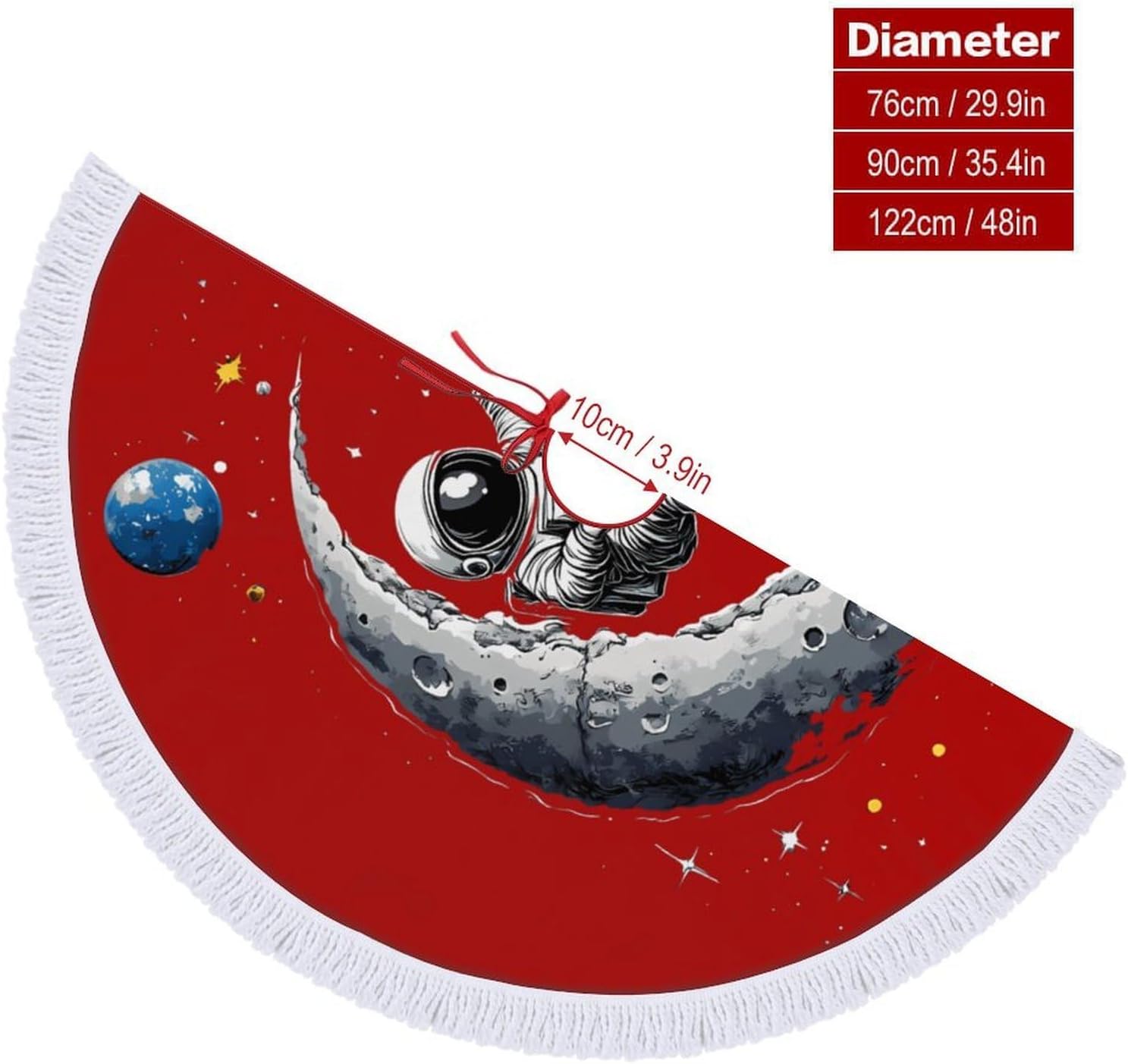 Astronaut Moon Swing Planets Spacees Galaxy Christmas Tree Skirt Round Xmas Tree Mat Ornaments Tree Skirts with Tassels for Holiday Party