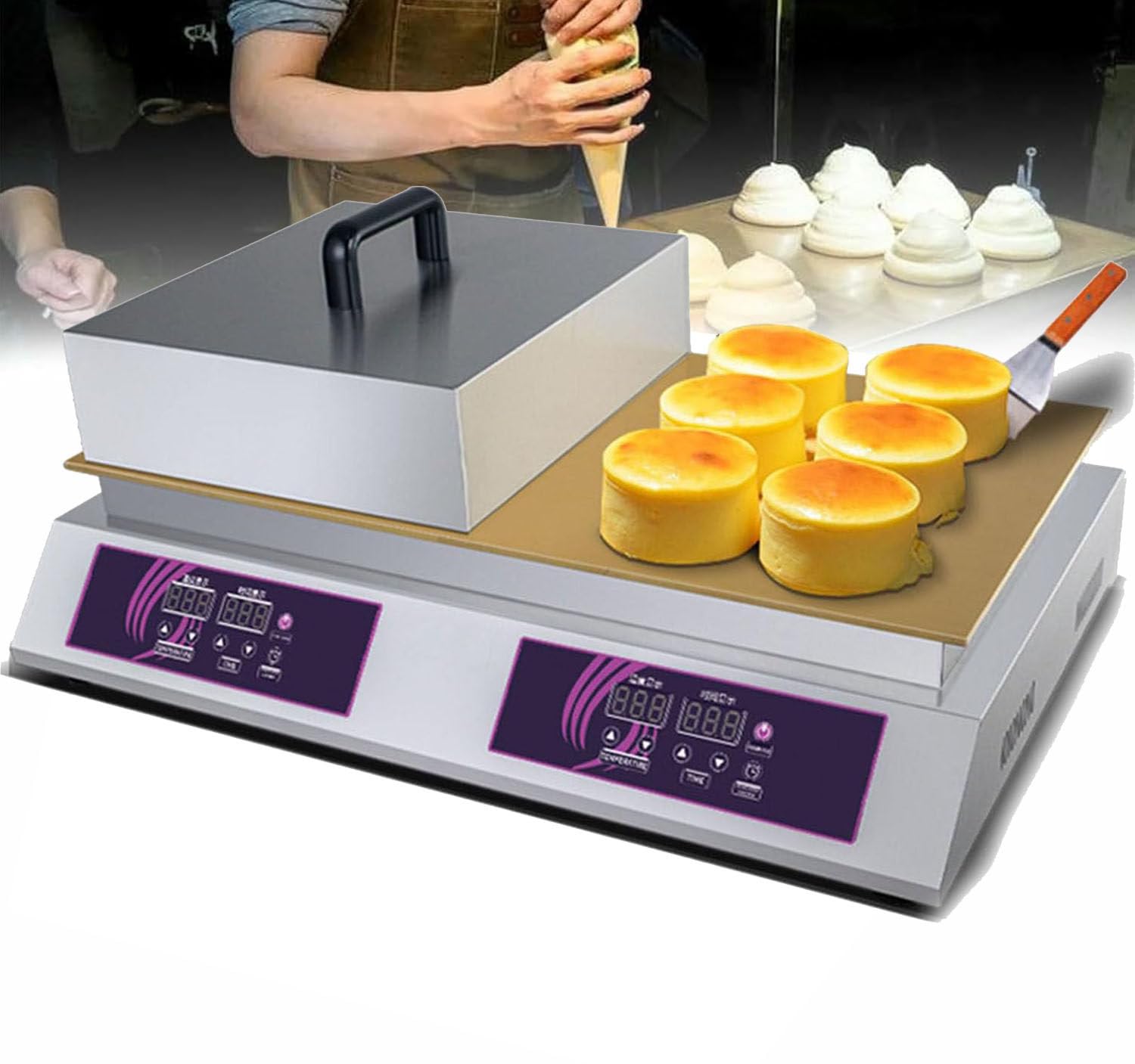 MYUYEE Commercial Waffle Pancake Maker Fluffy Pancake Baker Maker Machine, 6mm Thickened Non-Stick Pancake Griddle (size_name Doublehead)