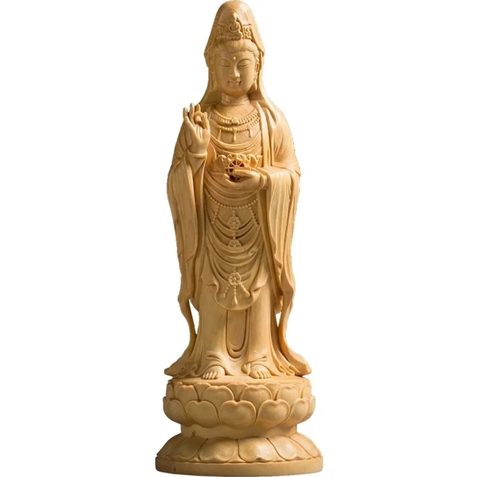 Feng Shui Decor Goddess of Mercy Quan yin Statue,Art Collection Kuan yin Buddha Statue,Hand Carving Boxwood Guan yin Statue for Home Office Decor