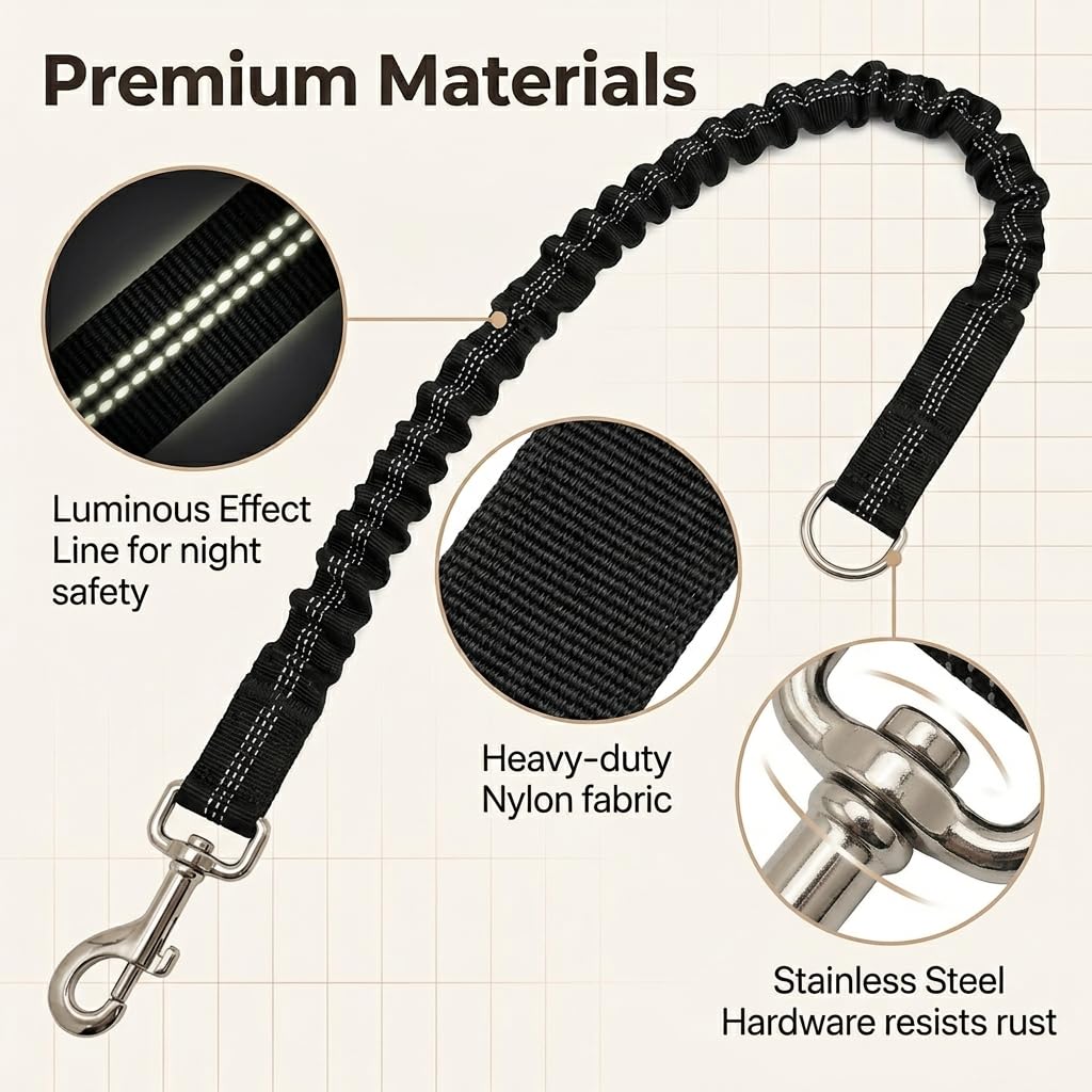 Ceinture Chien Voiture 75cm Réglable, Laisse de Sécurité Élastique en Nylon avec Amortisseur de Chocs, Attache Harnais Universelle Mousqueton Rotatif 360 Degrés pour Voyage et Transport, Noir